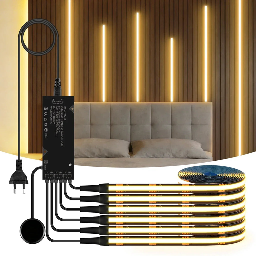 1/2/3/4/5/6-in-1 Black PCB Cob Acoustic Wall Panel Decor LED Strip Lighting Kit Hand Sweep Stepless Touch Dimmer Switch LED Tape