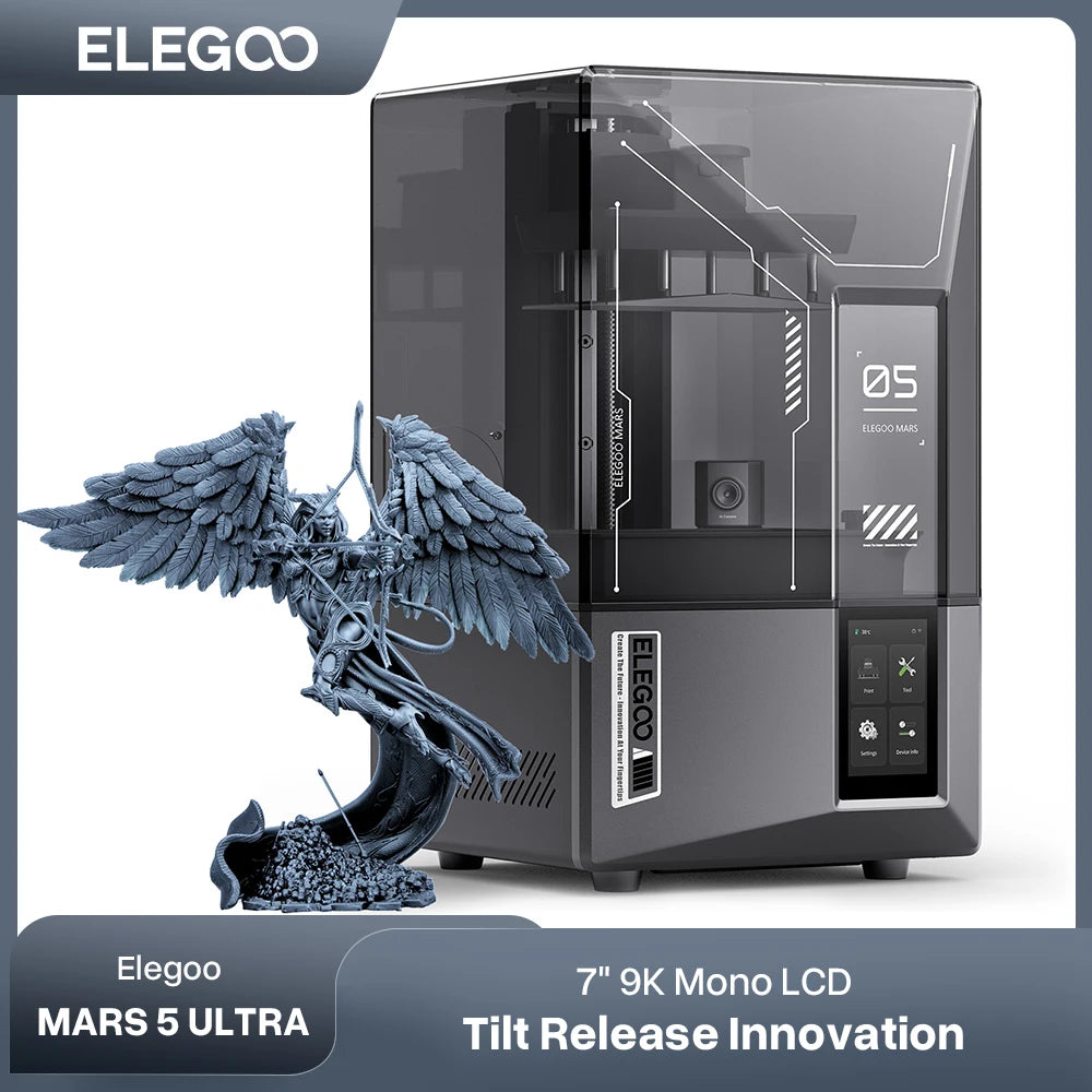ELEGOO Mars 5 Ultra 9K MSLA Resin 3D Printer with Auto Leveling and AI Smart Camera, High Speed Printing Size 153.36×77.76×165mm