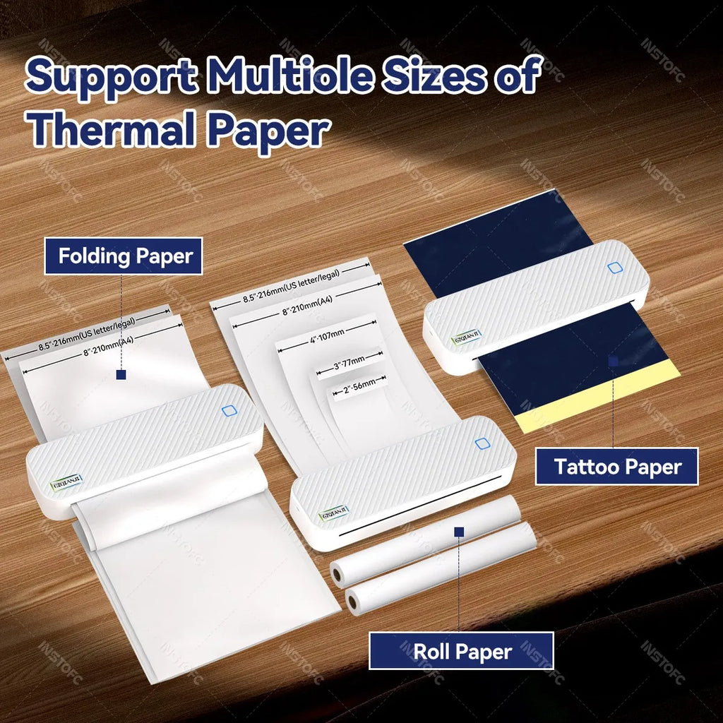Portable A4 Thermal Printer Bluetooth Photos PDF Document Printing Machine Folded Rolls Paper For Office Work Home School Travel