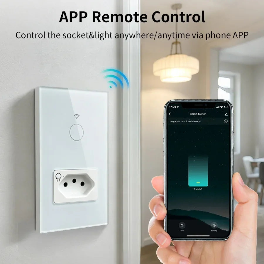 Brazil Socket Smart WiFi Touch Switch Tuya APP Remote Control Alexa Google Home Timer Schedule 1/2 Gang Wall Switch Panel