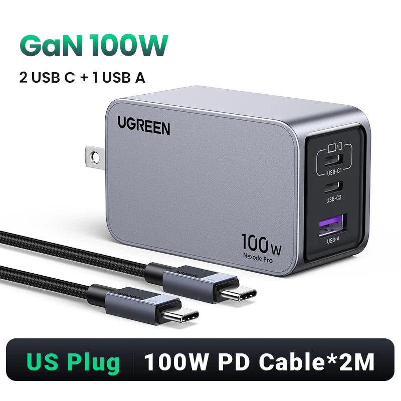 UGREEN 100W GaN Charger USB C Charger QC4.0 3.0 Quick Charge For Macbook Laptop Tablet PD Fast Charger For iPhone 18 17 16 Pro