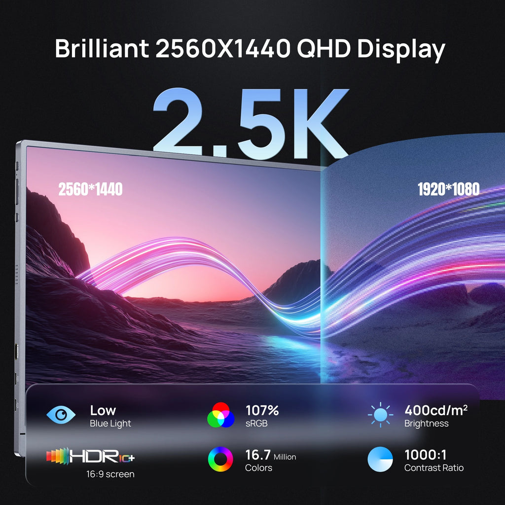 [NEW]ARZOPA 16.1inch 180Hz 2.5K 107% SRGB Portable Monitor Space Grey with Storage Bag Z3FC For PS4/5 Steam Deck Switch PC Mac