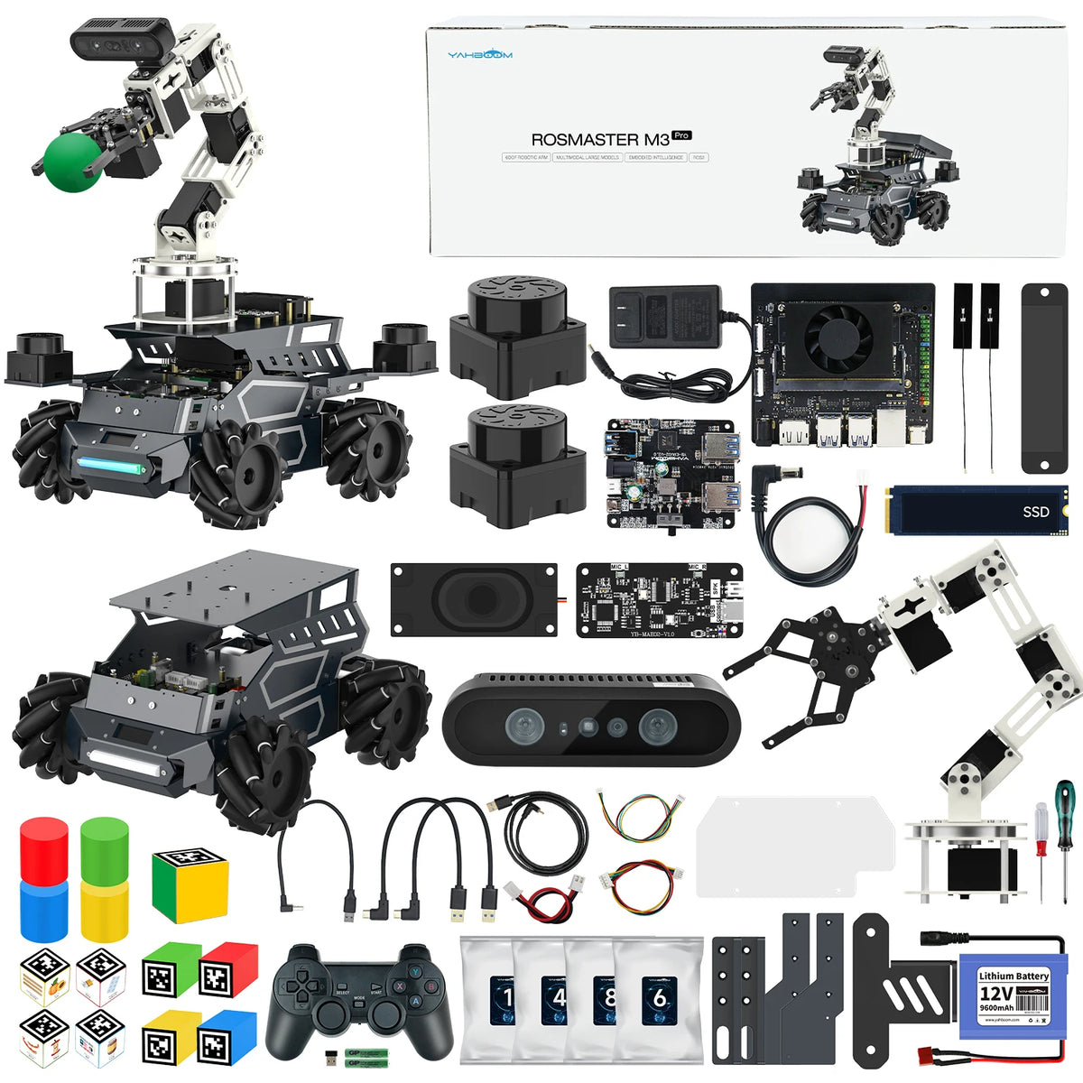 Yahboom ROSMASTER M3 PRO AI ROS2 Robot Electronic Kit Smart Car Programming 3D Depth Vision Dual LiDAR SLAM Mapping Navigation