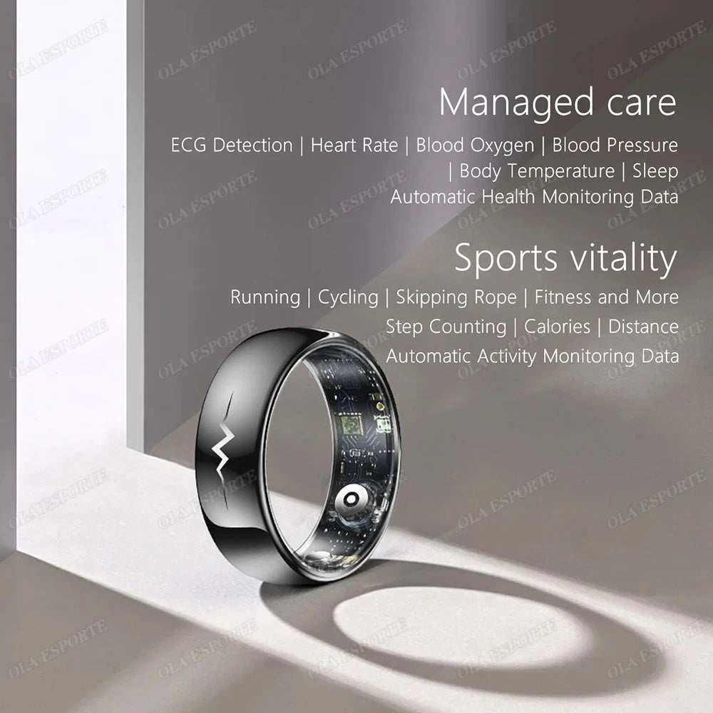 2026 New Smart Ring Heart Rate Blood Oxygen Health Monitoring 3ATM Waterproof Multi-sport Mode Ring with Charging Case Smartring
