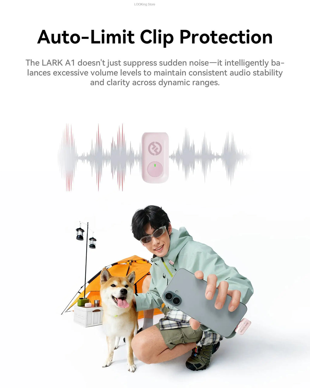 Hollyland LARK A1 Combo Wireless Lavalier Microphone for iPhone Android for Interview Vlogging Noise Cancellation Mic