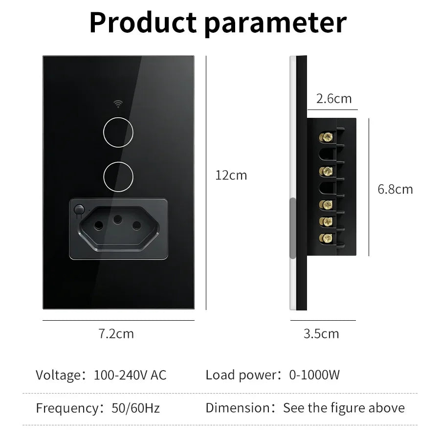 Brazil Socket Smart WiFi Touch Switch Tuya APP Remote Control Alexa Google Home Timer Schedule 1/2 Gang Wall Switch Panel