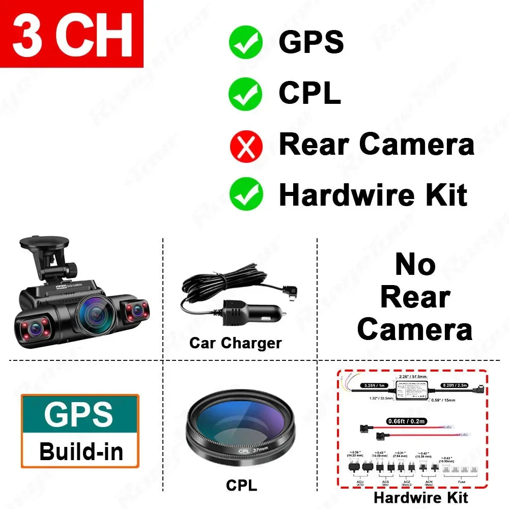 4 Channel 1080P+1080P+1080P+1080P WiFi GPS Car DVR Dual Lens 8 Infrared Light Night Vision 3 Lens 170 Degree Dash Cam Car Camera