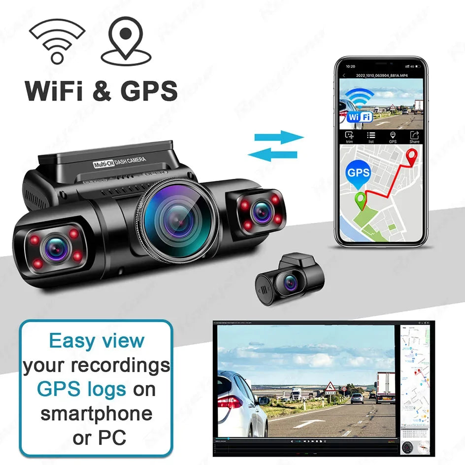 4 Channel 1080P+1080P+1080P+1080P WiFi GPS Car DVR Dual Lens 8 Infrared Light Night Vision 3 Lens 170 Degree Dash Cam Car Camera