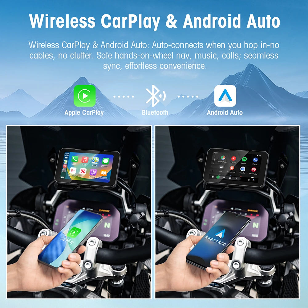 5 Inch Portable Mototorcycle Wireless Carplay/Android Auto GPS Navigator Touch Screen