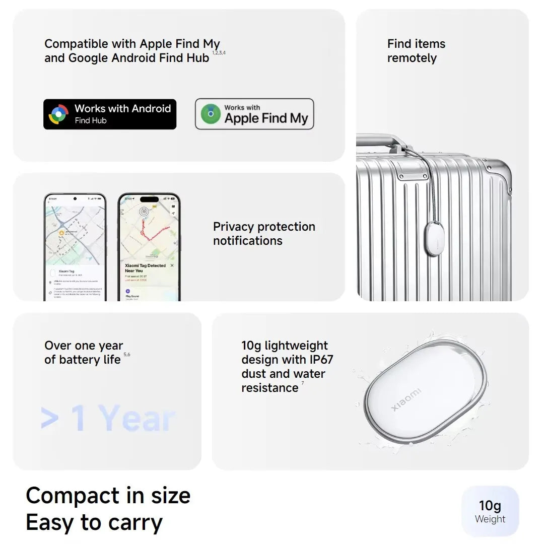 Xiaomi Tag 1 Pack Bluetooth 5.4 IP67 Waterproof Compatible with Apple Find My for iPhone Smart Anti Lost Device
