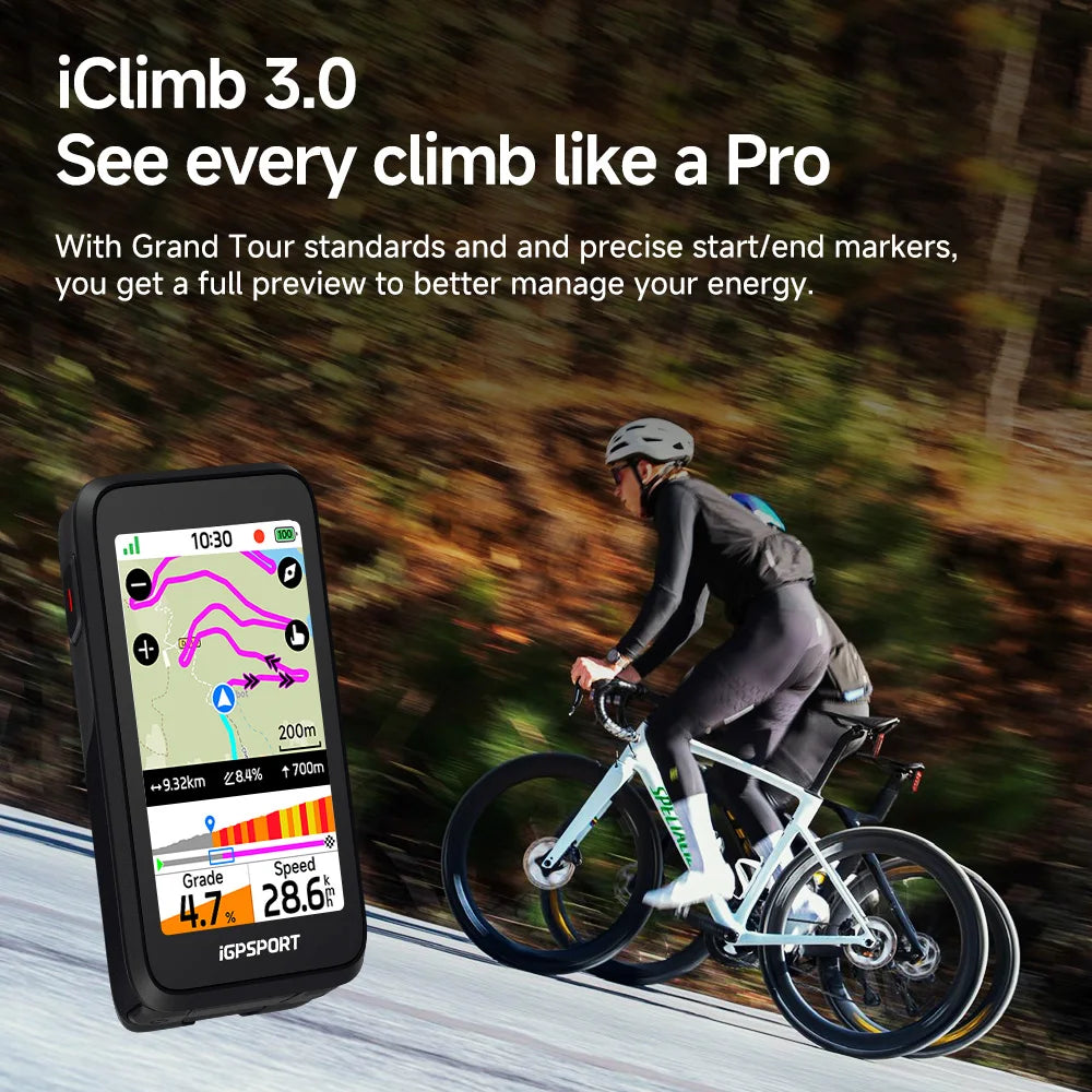 BiNavi Air Touch-screen GPS Bike Computer Lightweight Bike Navigator 3.0in Colorful Display Bicycle Accessories