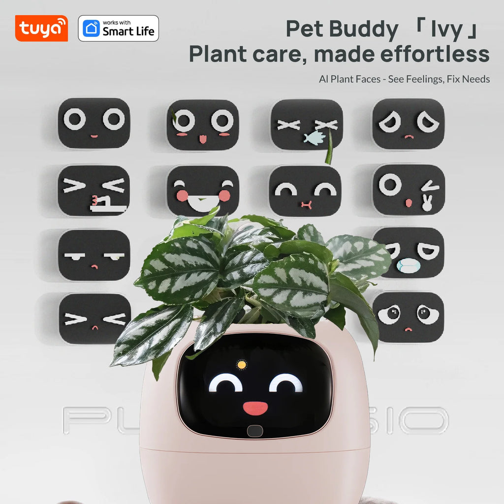 Gen1 Tuya Ivy Plant Care, Made Effortless, AI Plant Faces - See Feelings, Fix Needs 5 Interactive Gestures Unlock a Playful Life
