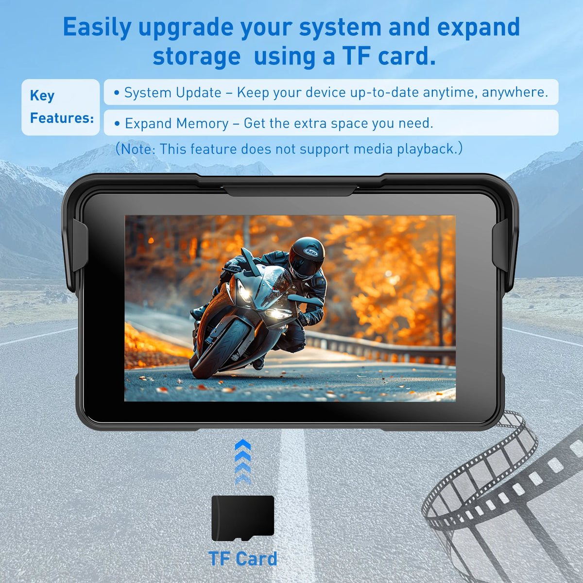 ESSGOO 5 inch Wireless Carplay Motorcycle DVR Navigation GPS Android Auto IPX Display Screen Portable Moto Monitor