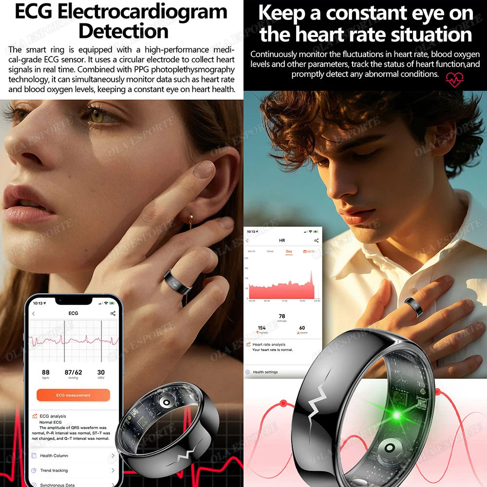 2026 New Smart Ring Heart Rate Blood Oxygen Health Monitoring 3ATM Waterproof Multi-sport Mode Ring with Charging Case Smartring