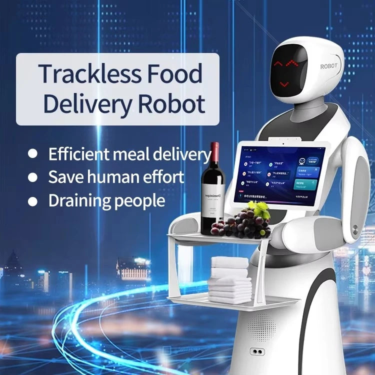 Amy Humanoid AI Robot Waiter for Restaurant / Coffee Shop Automatic Walk and Talk Meal Delivery Robot