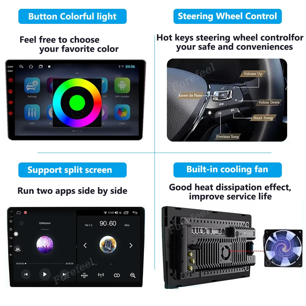 Android 15 9/10 Inch Car Multimedia Video Player 2DIN Stereo Radio Carplay Android Auto For Nissan Hyundai Kia Toyota Honda VW