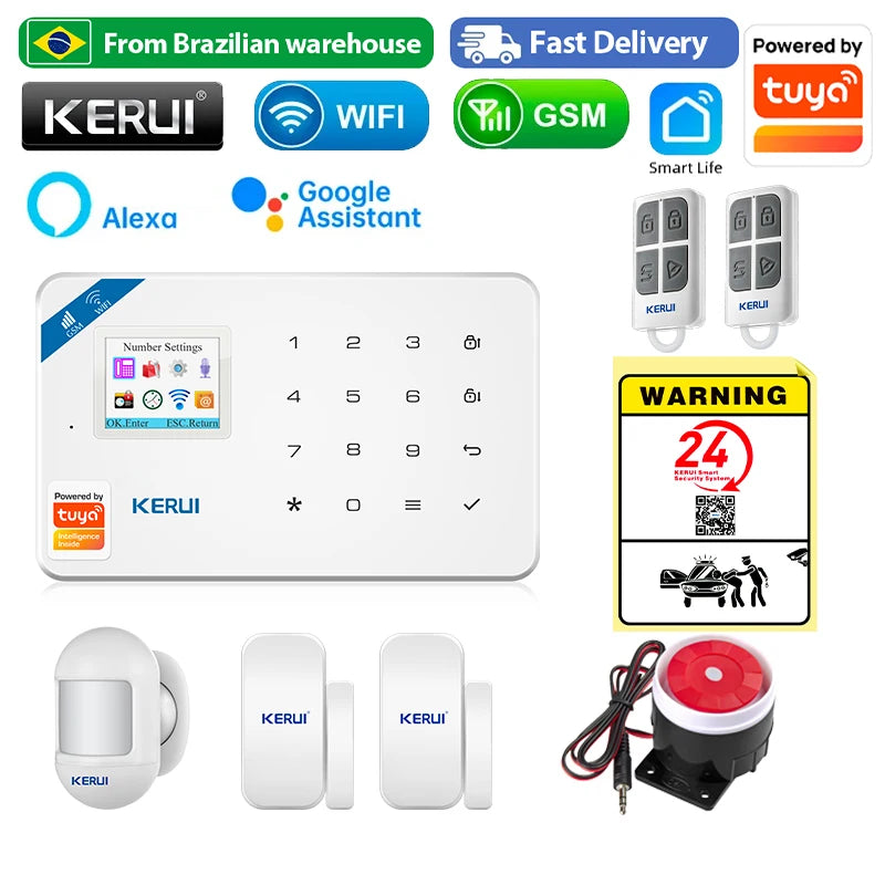 BR Delivery KERUI WIFI+GSM Home Alarm Kit Work With Tuya Smart Motion Sensor Detector 433MHZ Wireless Burglar Alarm Security