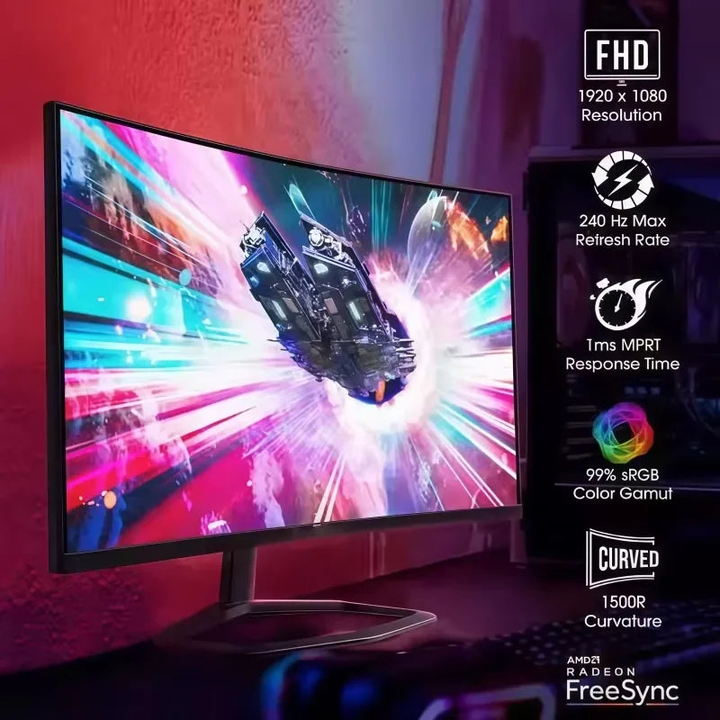 FY Curved Ultra Wide IPS Monitor 4K 2K 144Hz High Refresh Rate LCD Display 19/24/34 Inch For Gaming & Office