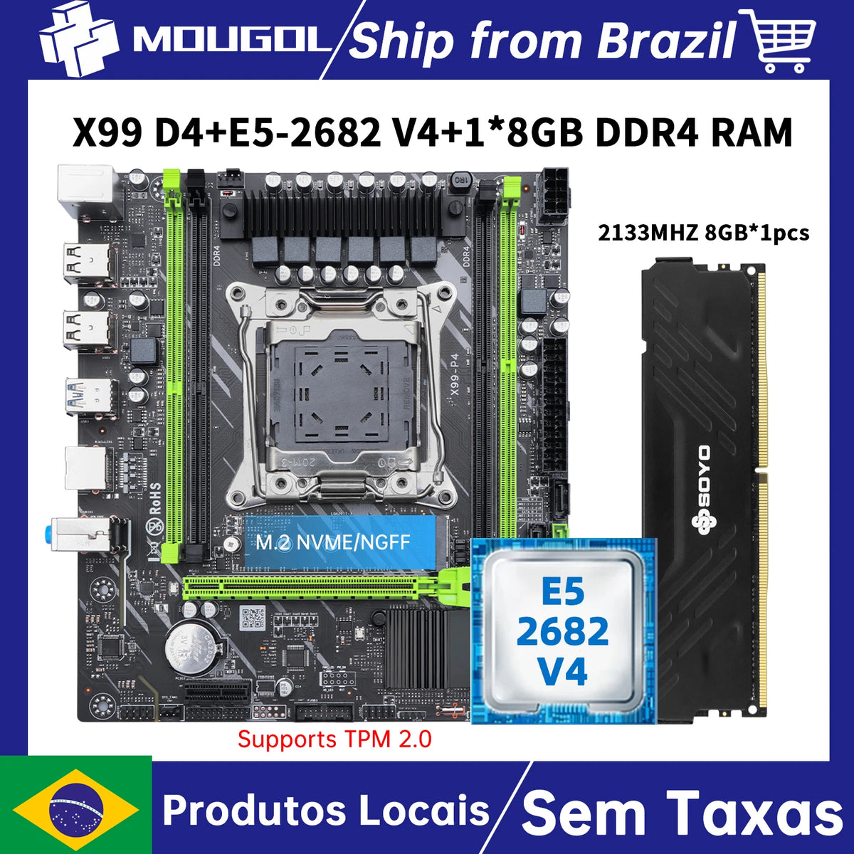 SOYO X99 Motherboard Set with Intel Xeon E5 2682 V4 CPU(16 Cores and 32 Threads) & DDR4 8G 2133MHz RAM for Gaming Computer