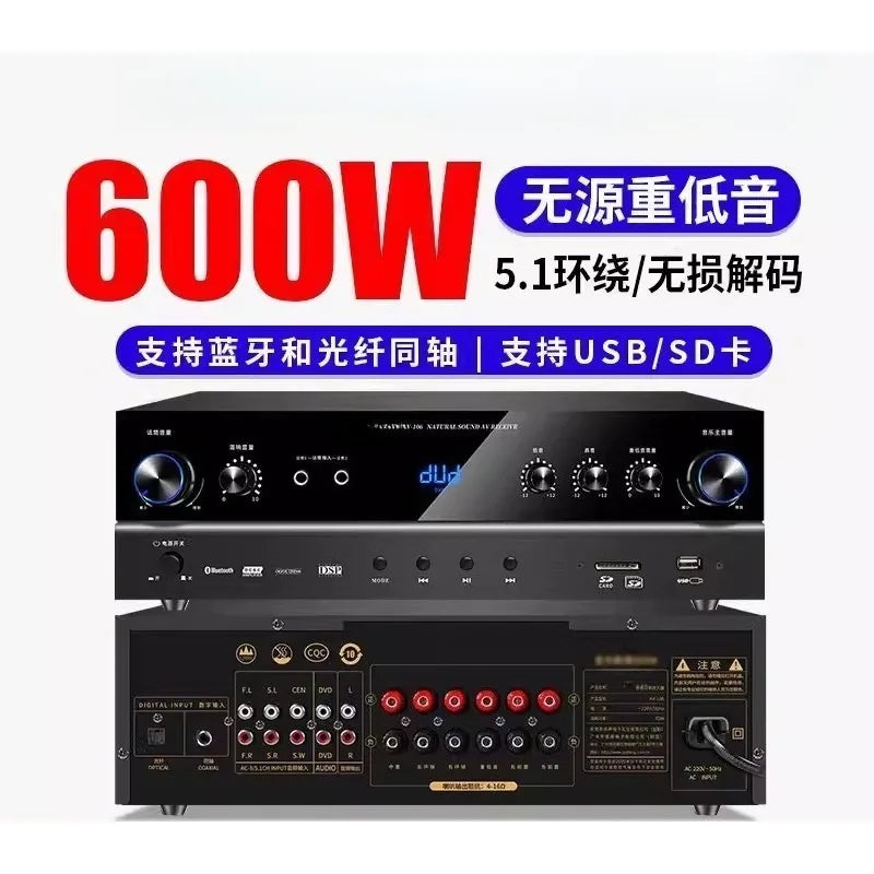600W Bluetooth Home Theater Karaoke Receiver, 5.1 channel stereo amplifier