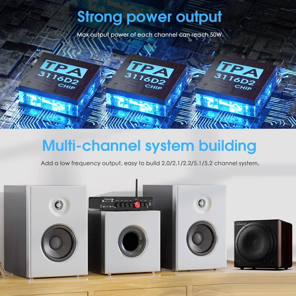 Douk Audio HiFi M5.1 Digital Amplifier 5.1Channel Bluetooth 5.0 Receiver with Subwoofer out USB Player COAX/OPT Power Amp