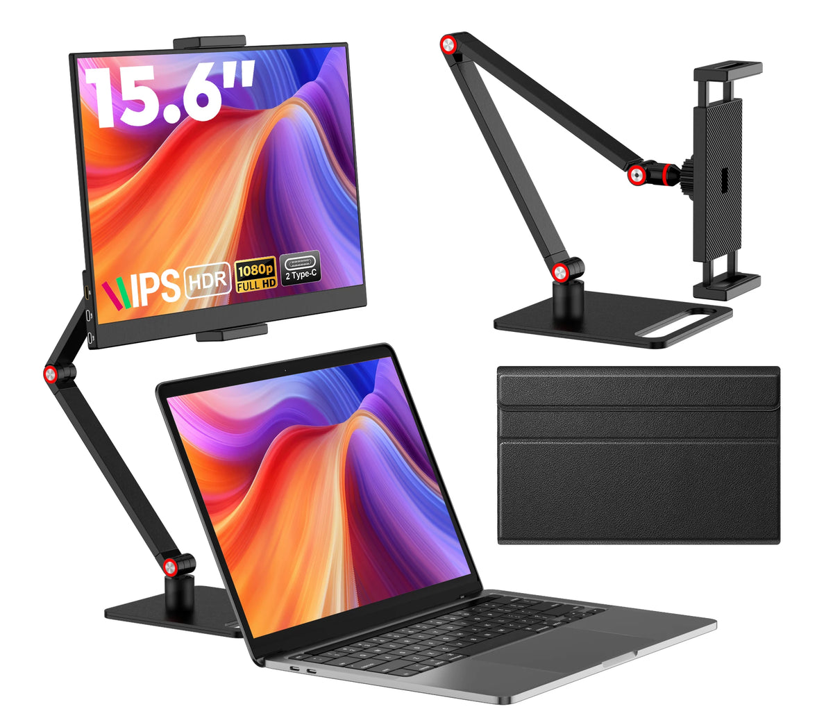 Amoudo 15.6 Inch 1920x1080P Portable Monitor with Desk Stand USB Type-C Mini HDMI Second Screen for PS4, XBox Switch PC Mac