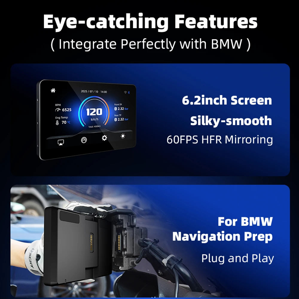 EKIY 6.2" GPS Motorcycle Navigation Wireless CarPlay Moto Android Auto For BMW R1200GS R1250GS F800 F900 S1000XR For WonderWheel