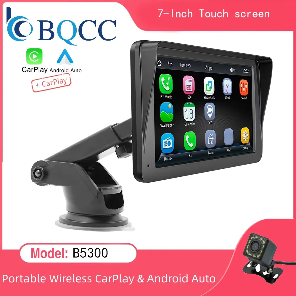 BQCC 7inch Car Radio Multimedia Video Player Wireless Carplay And Wireless Android Auto Touch Screen Sun Visor 5300