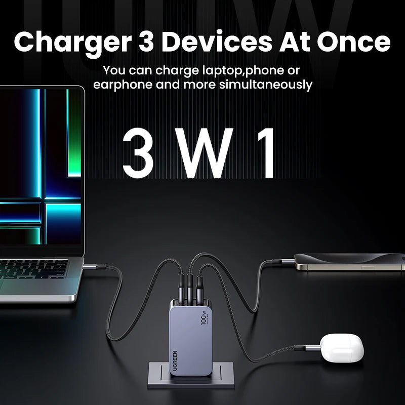 UGREEN 100W GaN Charger USB C Charger QC4.0 3.0 Quick Charge For Macbook Laptop Tablet PD Fast Charger For iPhone 18 17 16 Pro