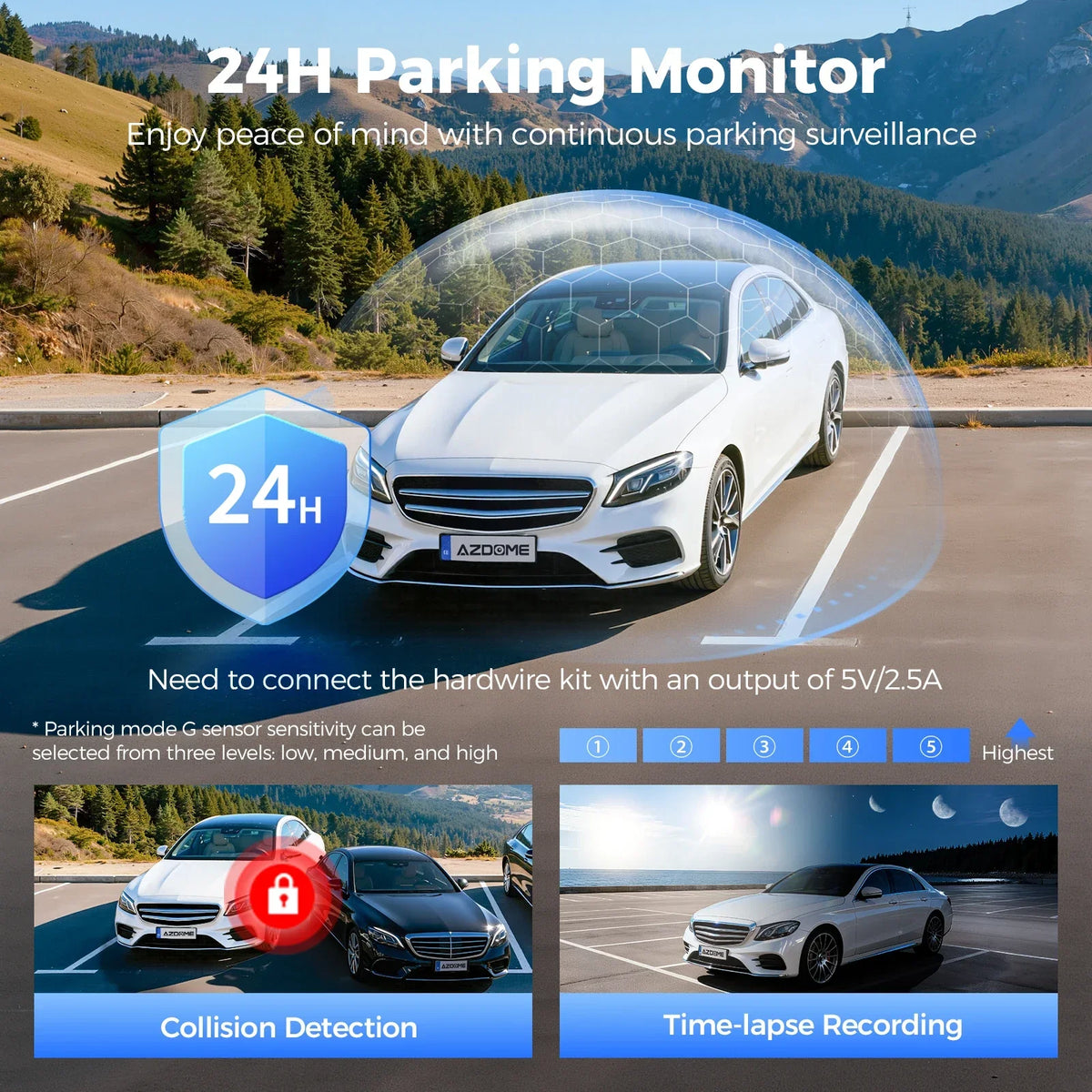 AZDOME M500 4K Dash Cam 3 Channel Car DVR Front Rear Inside 4K+1K+1K Night Vision G-Sensor 24H Parking Monitor Voice Contro