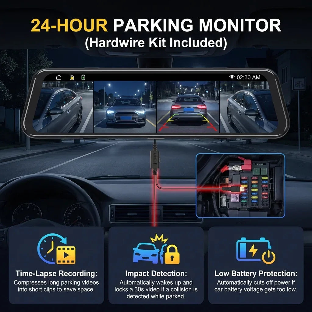 4K Super HD Dash Cam BSD ADAS Car Rearview Mirror Blind Spot Detection Loop Recording 1080P Rear Camera  Video Recorde 12 Inch