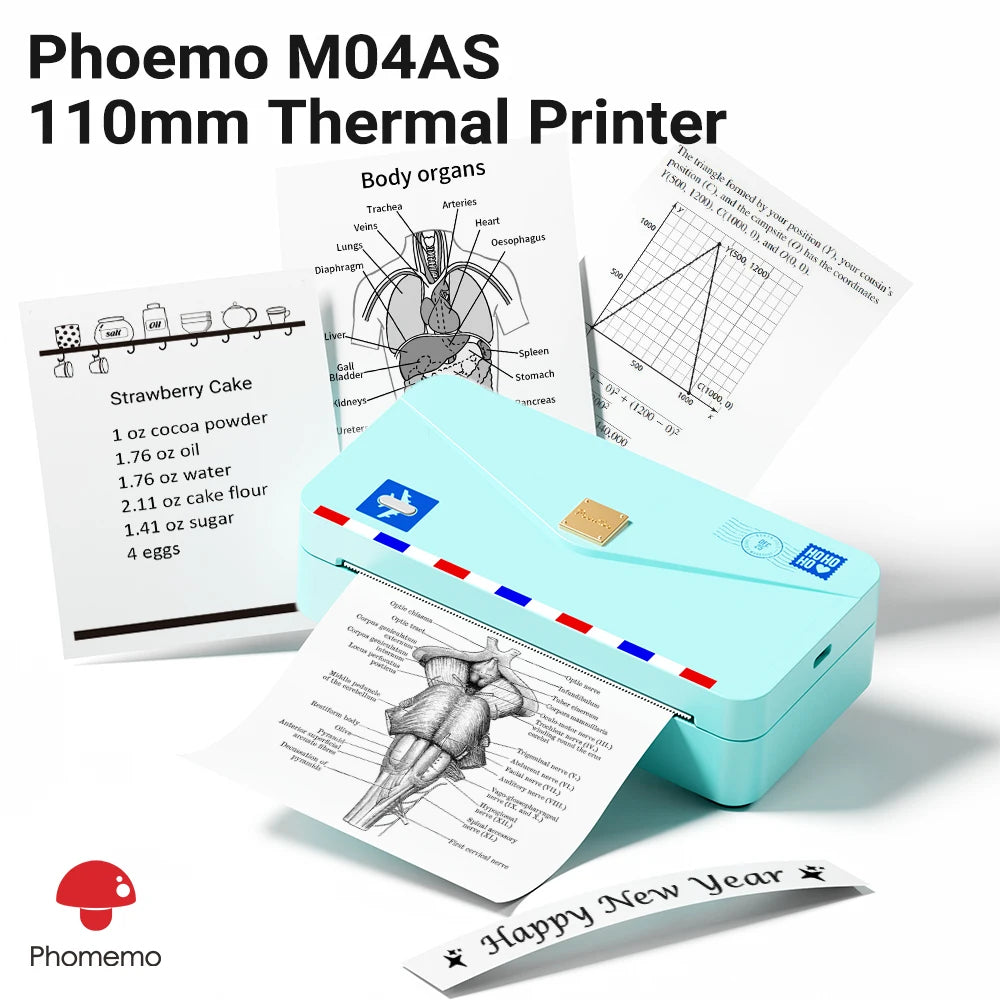 53-107mm Portable Printer Thermal Photo Printer Wireless Inkless Labeler 304dpi Label Maker Printer Machine for Phomemo M04AS