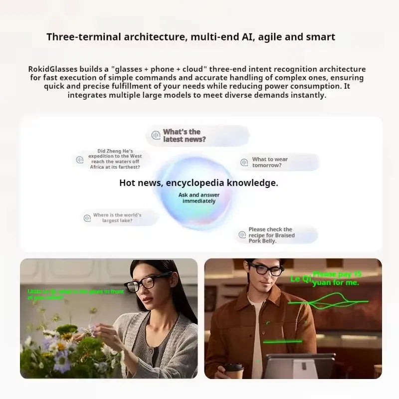 2025 New Rokid Glasses Leqi AI&AR Glasses-49g Ultra-Light 12-Language Real-time Translation AI Assistant for Business Meeting