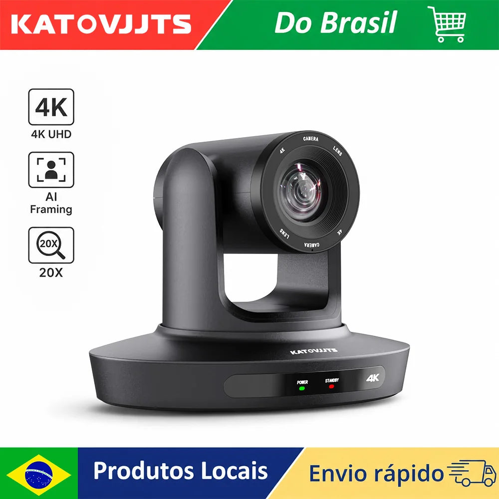 KATOVJJTS 4K 20X Optical Zoom PTZ Camera HDMI USB3.0 POE Live Streaming Camera For Church Meeting AI Framing Conference Camera