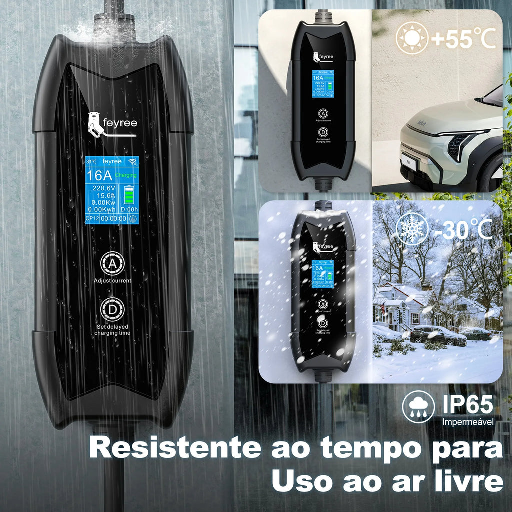 Feyree Type2 EV Charger 3.5kW 16A 1Phase 5M Cable EVSE Portable Charging Box CarCharger Brazil Plug 10A/20A for Electric Vehicle
