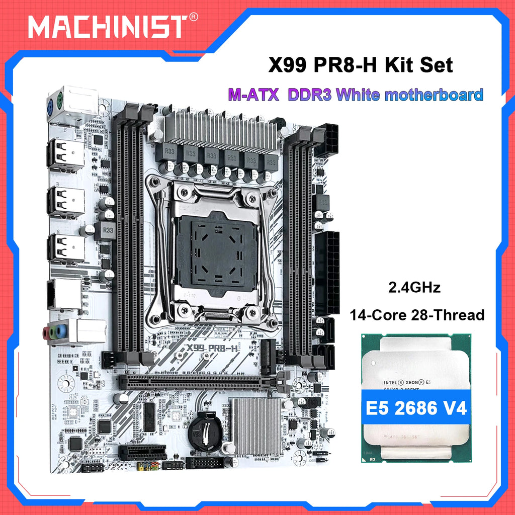 MACHINIST X99 PR8-H Motherboard Combo Intel Xeon E5 2686 V4 or E5 2696 V4 CPU LGA 2011-3 Support DDR3 RAM NVME M.2