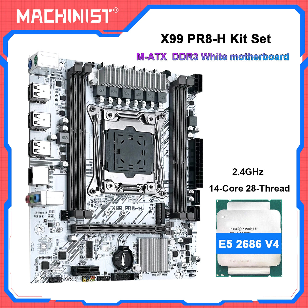 MACHINIST X99 PR8-H Motherboard Combo Intel Xeon E5 2686 V4 or E5 2696 V4 CPU LGA 2011-3 Support DDR3 RAM NVME M.2