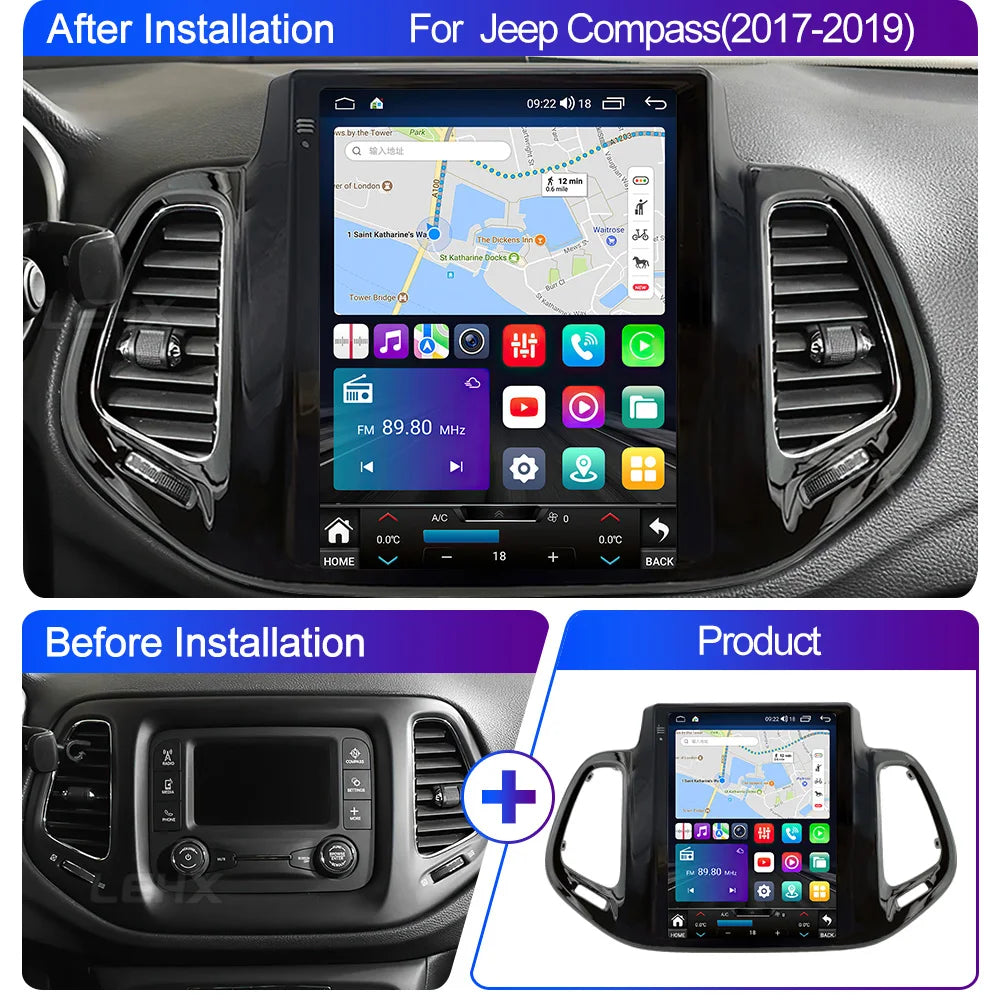 LEHX 2 Din Android 14 8Core  for Jeep Compass 2 MP 2016 - 2019  5G WIFI Car Radio Carplay Auto Stereo GPS DVD Head Unit