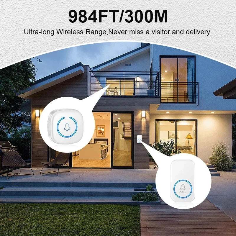 Wireless Doorbell Intelligent Welcome Door Bell 300M/984 FT Remote 60 Songs Melodies Home Smart Doorbell US EU UK Plug Optional