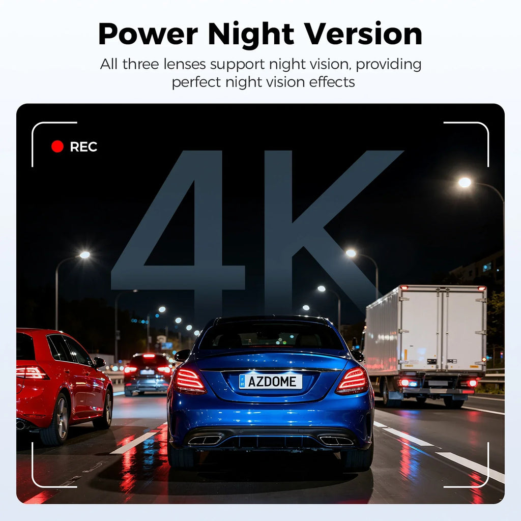 AZDOME M500 4K Dash Cam 3 Channel Car DVR Front Rear Inside 4K+1K+1K Night Vision G-Sensor 24H Parking Monitor Voice Contro