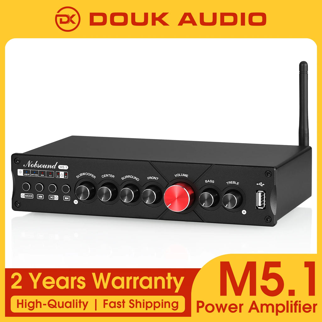 Douk Audio HiFi M5.1 Digital Amplifier 5.1Channel Bluetooth 5.0 Receiver with Subwoofer out USB Player COAX/OPT Power Amp