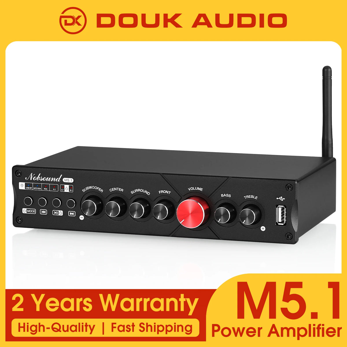 Douk Audio HiFi M5.1 Digital Amplifier 5.1Channel Bluetooth 5.0 Receiver with Subwoofer out USB Player COAX/OPT Power Amp