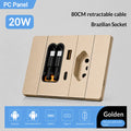 ELEGAN 20W Fast Charging Wall Charger with Dual Retractable USB-C Cables,Type-C PD & USB-A,Brazil socket with retractable cable