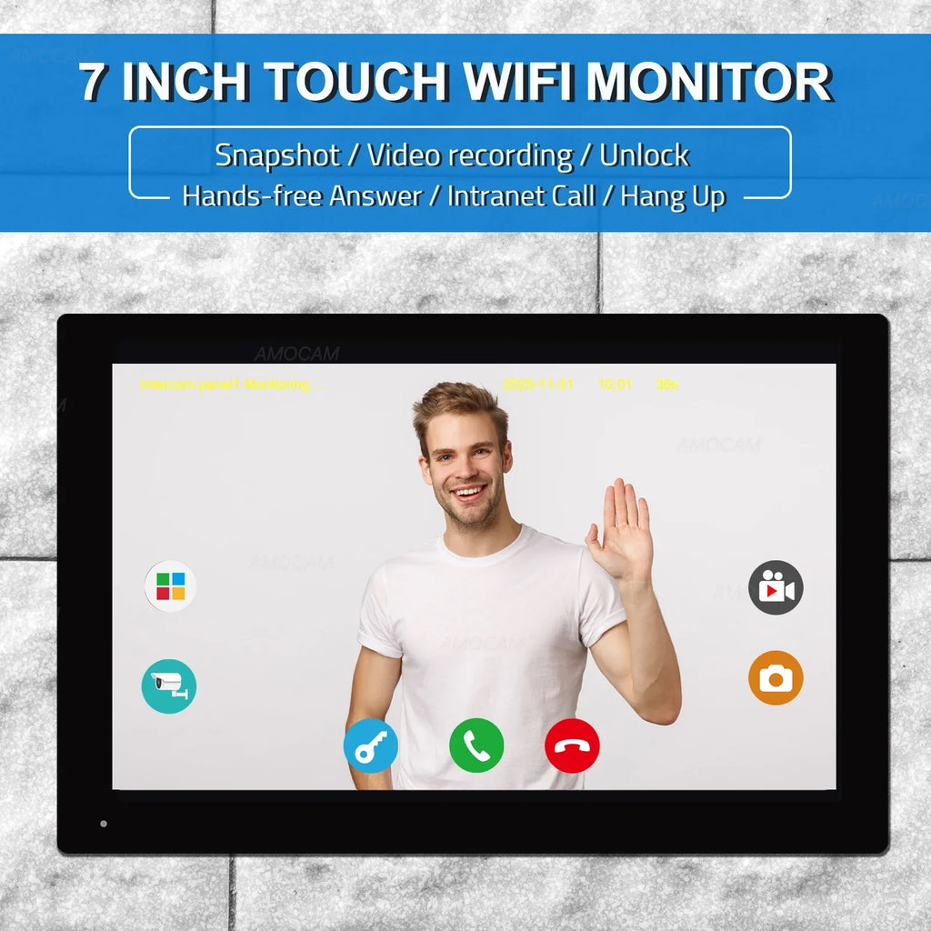 Wireless Wifi Video Doorbell System, 1080P Doorphone Door Camera, 7 Inch Touch Screen, Video Intercom 32GB Card for Home 4 Wire