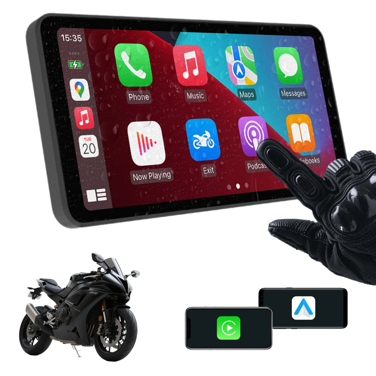 6-Inch Motorcycle Smart Display – Wireless CarPlay & Android Auto | Bluetooth Voice Control | IP67 Waterproof | HD Touchscreen |