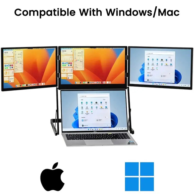 15.6 Inch Three Screen Display Portable Monitor 100%sRGB 360° Foldable External Display For Laptop/Windows/MacOS/Stock Trading