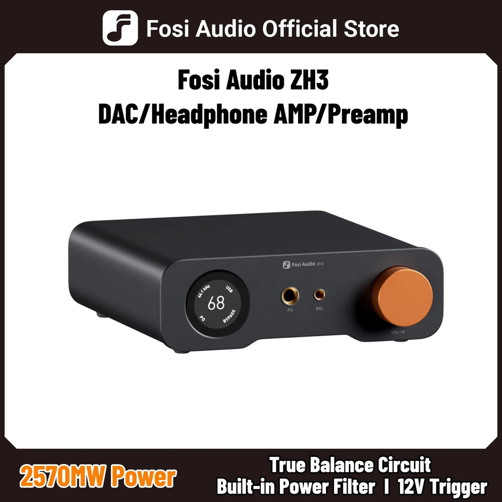 Fosi Audio ZH3 HIFI Headphone Amplifier AKM4493SEQ Desktop DAC Fully Balanced Preamp with Remote 12V Trigger Input