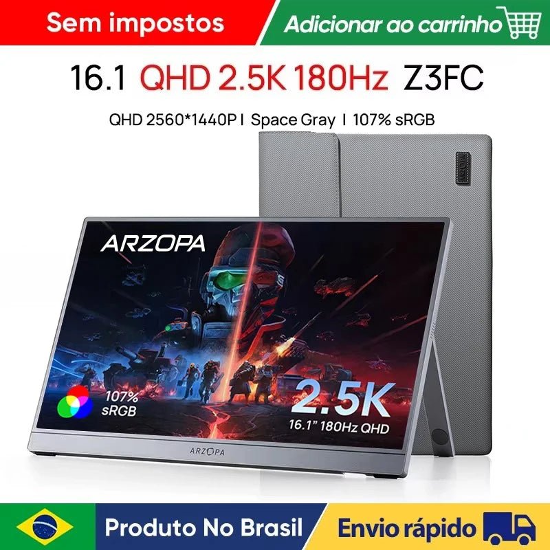 [NEW]ARZOPA 16.1inch 180Hz 2.5K 107% SRGB Portable Monitor Space Grey with Storage Bag Z3FC For PS4/5 Steam Deck Switch PC Mac