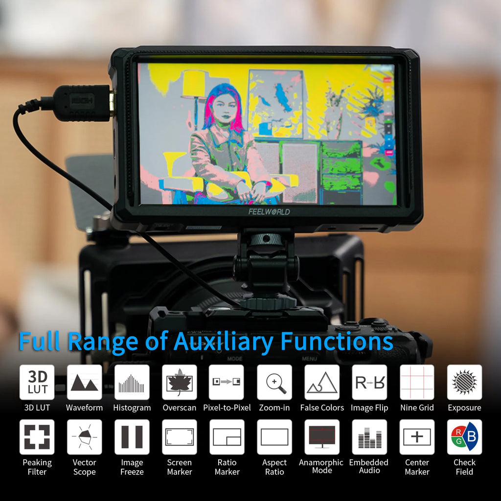 FEELWORLD FW568 PRO 6 Inch 1200nit High Bright Camera DSLR Field Monitor 4K 60Hz HDMI Waveform Monitoring Lightweight