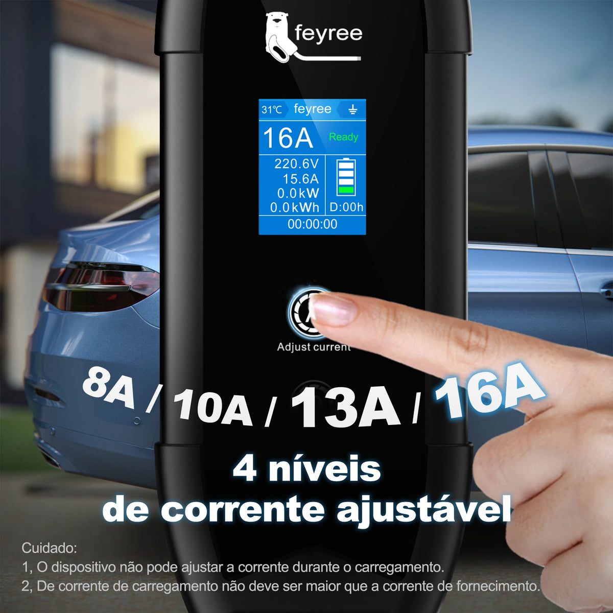 Feyree Type2 EV Charger 3.5kW 16A 1Phase 5M Cable EVSE Portable Charging Box CarCharger Brazil Plug 10A/20A for Electric Vehicle